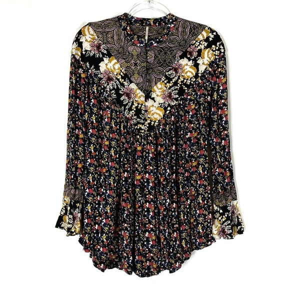 Free People | Wildflower Fields Floral Rayon Henley Button Top S - Picture 1 of 7